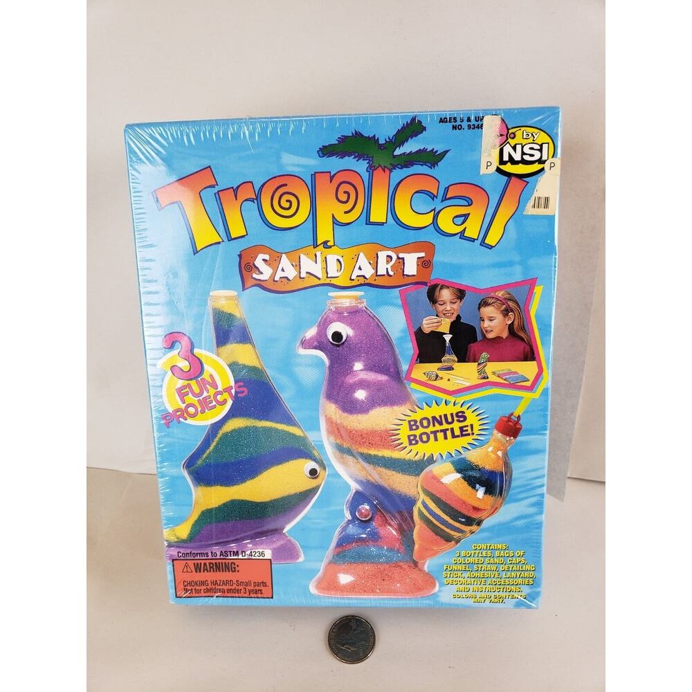 New Sealed Tropical Sand Art by NSI for ages 3+ 1996, 3 projects in Box